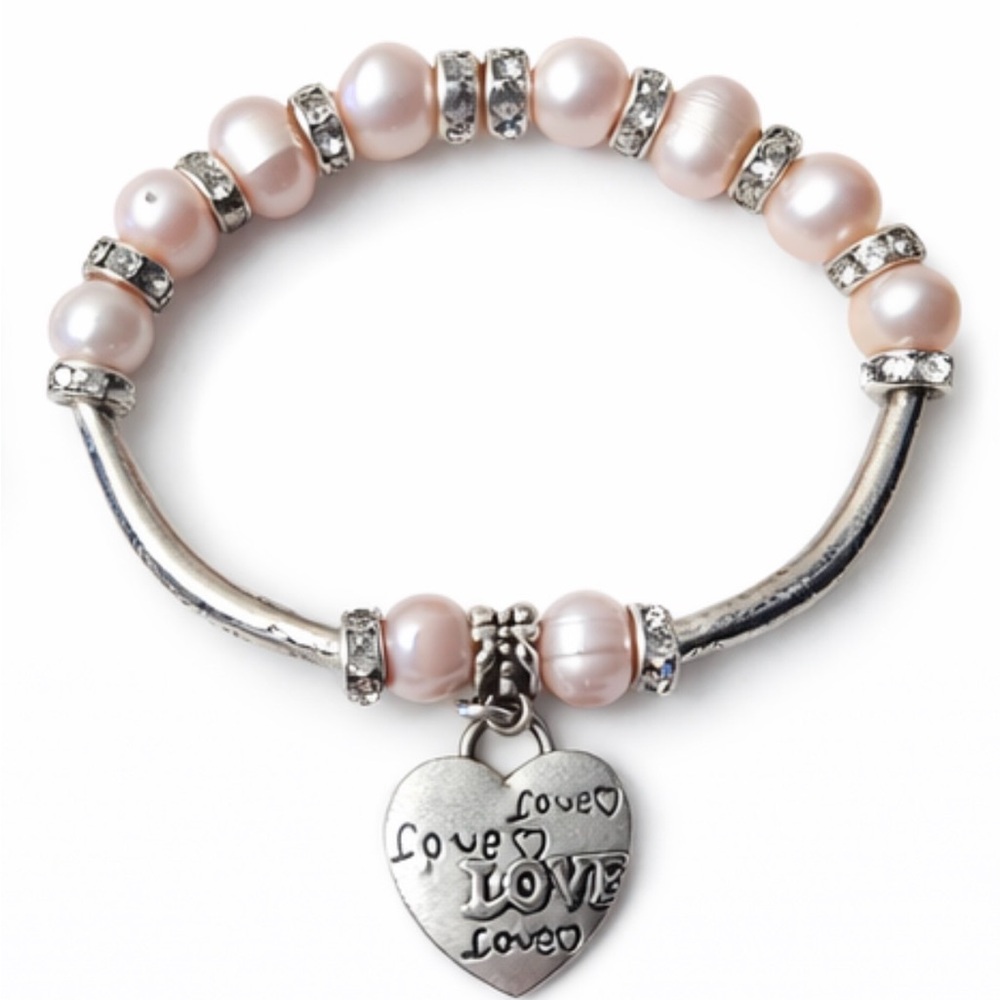 MOTHERS DAY Pink Pearl Heart Charm Bracelet - Elegant Women's Jewelry